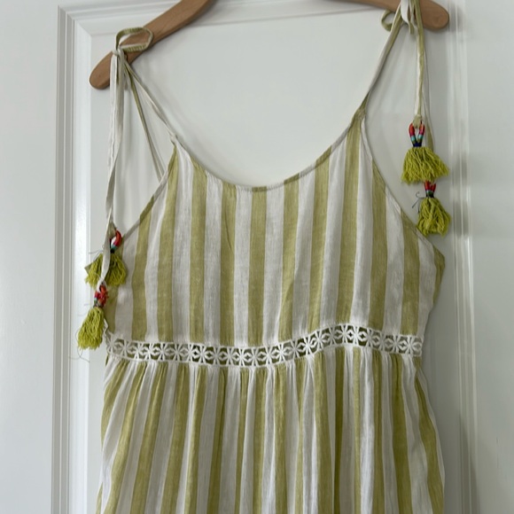 Cynthia Rowley Green Striped Dress/Beach Cover w Convertible Tassel Ties - Picture 2 of 12